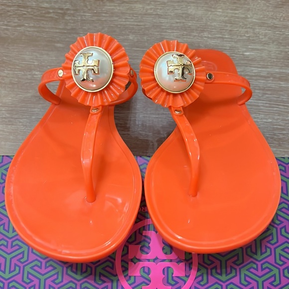 Tory Burch Melody Thong Sandal - Poppy Coral Sz 8 - Picture 5 of 8